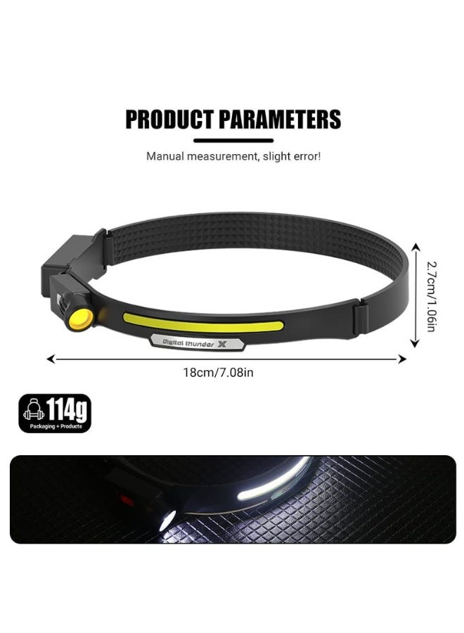 دي إكس بي جادجيتس DXB Gadgets مصباح رأس LED قابل لإعادة الشحن عبر USB | ضوء مزدوج COB & XPE | مستشعر حركة | مصباح رأس مقاوم للماء للتخييم والصيد وركوب الدراجات وحالات الطوارئ - Image 5